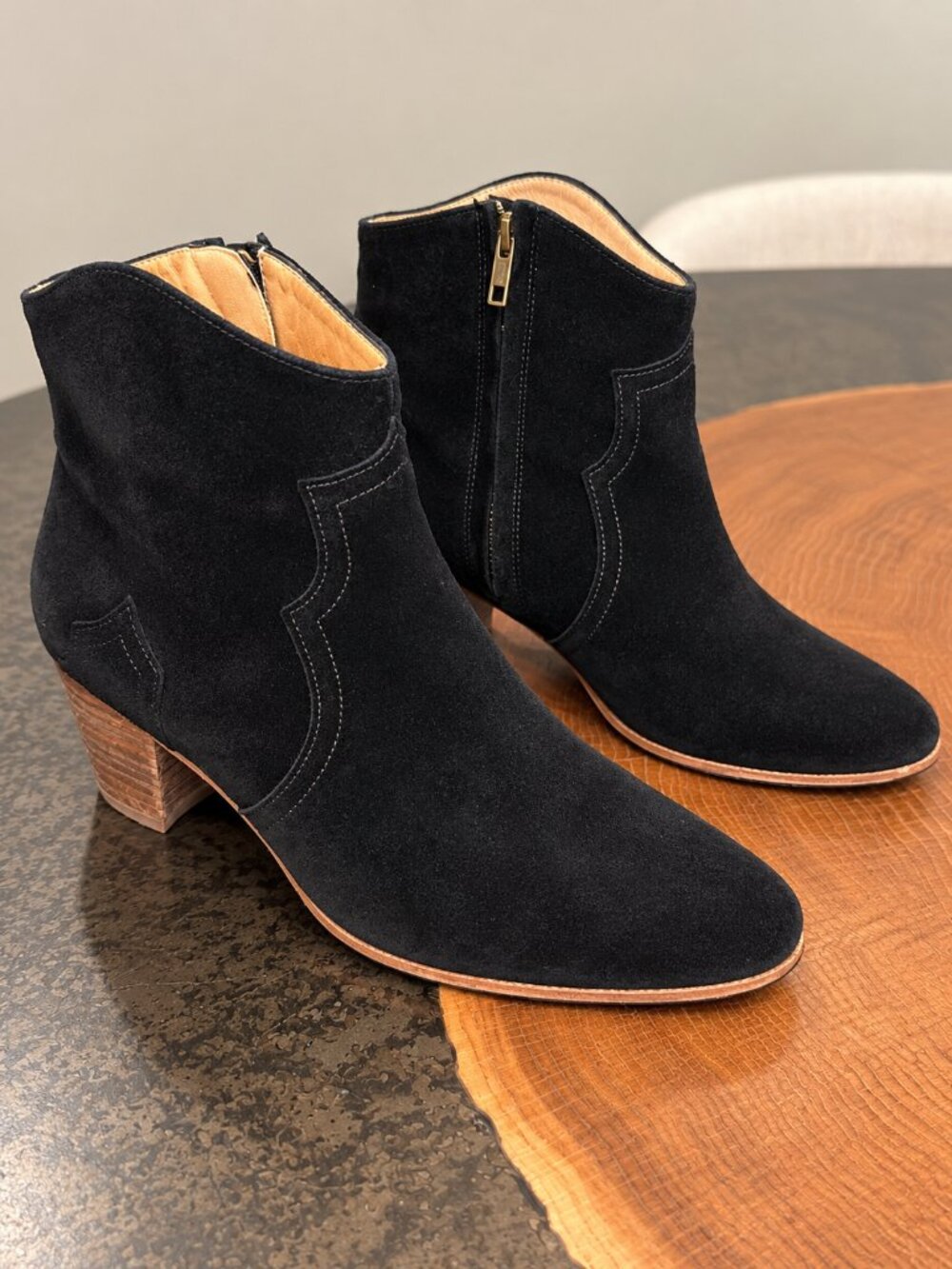 Isabel Marant Étoile Dicker Black Suede Ankle Western Boots – Size 40